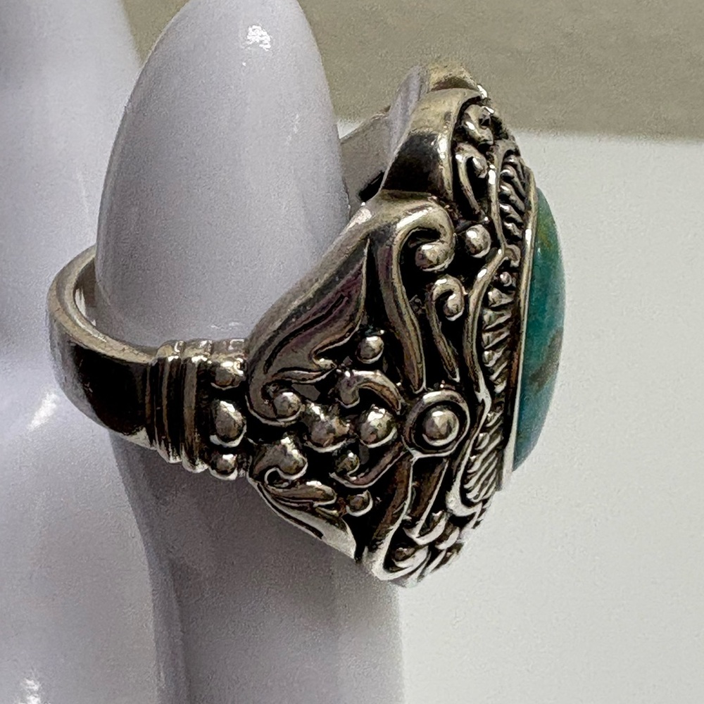 Very Large Turquoise Silver Statement Ring - image 2
